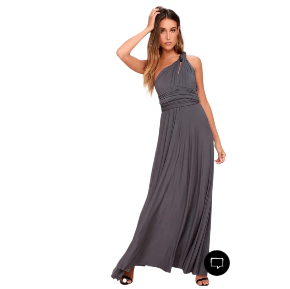 Lulus Dark Grey Tricks Of The Trade Heavy Stretchy Jersey Knit Maxi Dress M